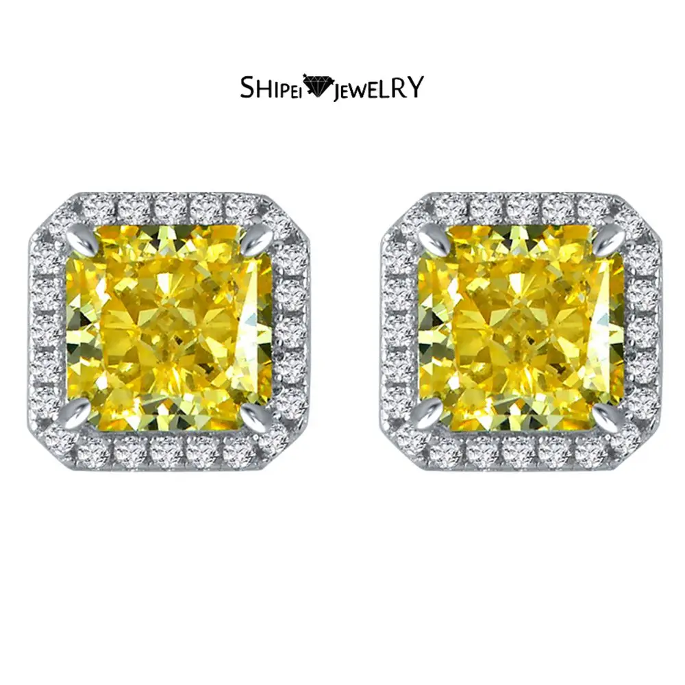 

Серьги-гвоздики Shipei из серебра 100% пробы с искусственным муассанитом и Цитрином