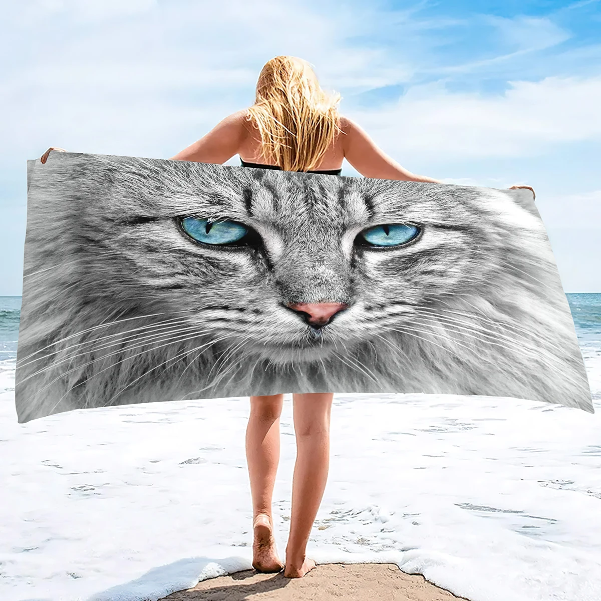 For Women, Girls, Kids, Men, Cat Bath Towel Sand Free Pool Towel Absorbent Soft Plush Cat Towel For Cat Lovers
