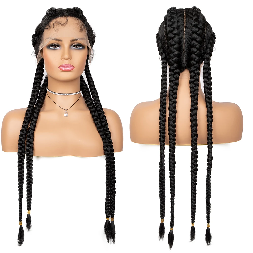 Braided Wigs Synthetic Lace Front Wig for Black Women Cornrow Braids Lace Wigs with Baby Hair Box Braid Wig for Cosplay 32 Inch