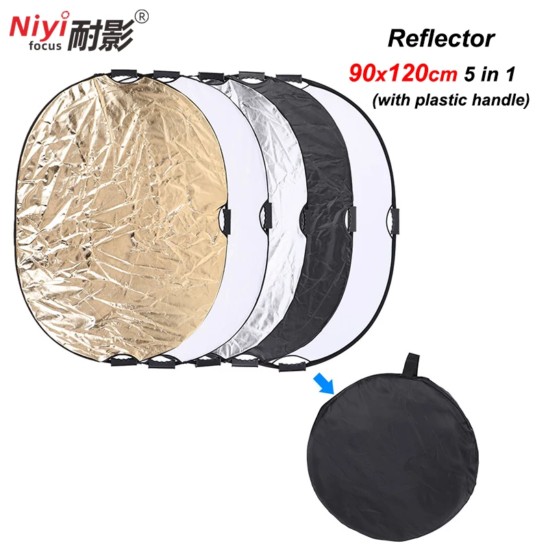 

90x120cm 5 in 1 Reflector Photography MultiColor Light Portable Diffuser Oval With Plastic Handle For Photo Studio Accessories