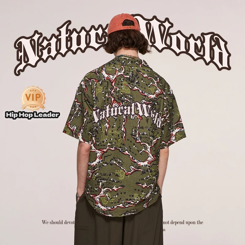 

Hiphop Leader Officiel Store Y2k Beach Short Sleeve Tops Oversize Beach Shirt Fashion High Street American Style Top Summer Shor