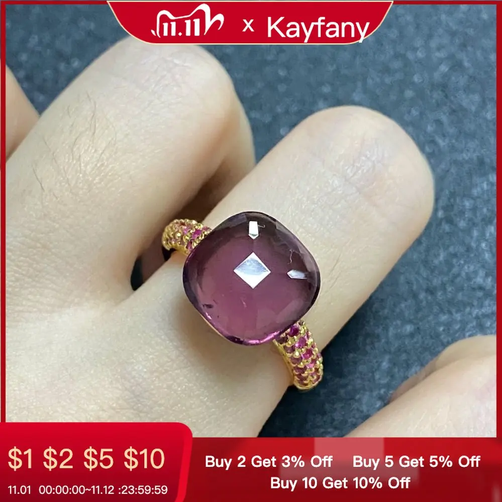 

12.6mm Pomellato Ring For Women Candy Color Ring Inlay Purple Zircon Flat Candy Crystal Ring Party Gift Fashion Jewelry