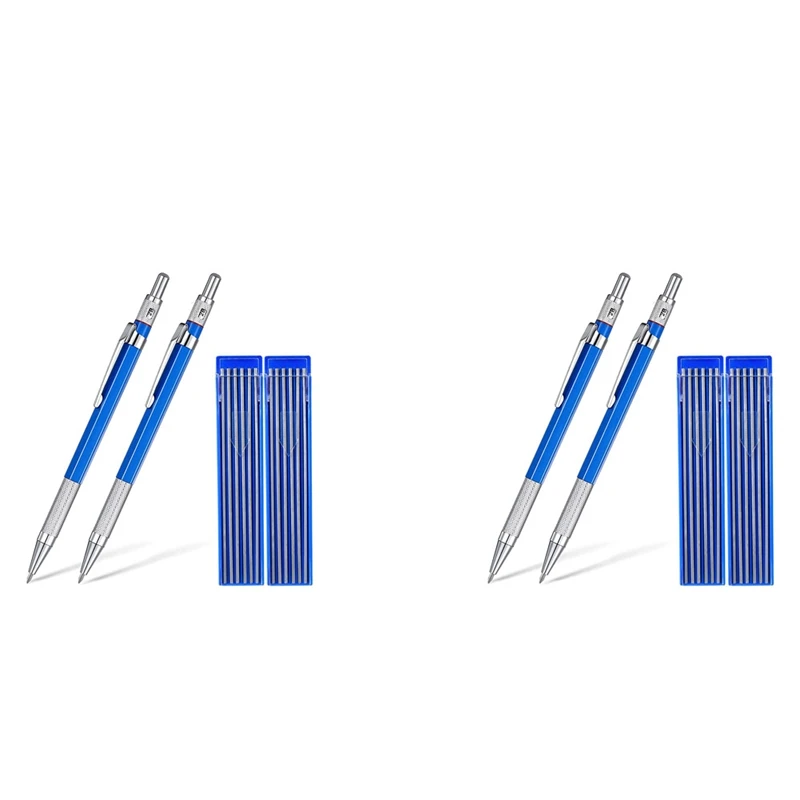 

4X Welders Pencil With 24Pcs Round Refills, 2.0 Mm Mechanical Pencil Marker For Pipe Fitter Welder Construction