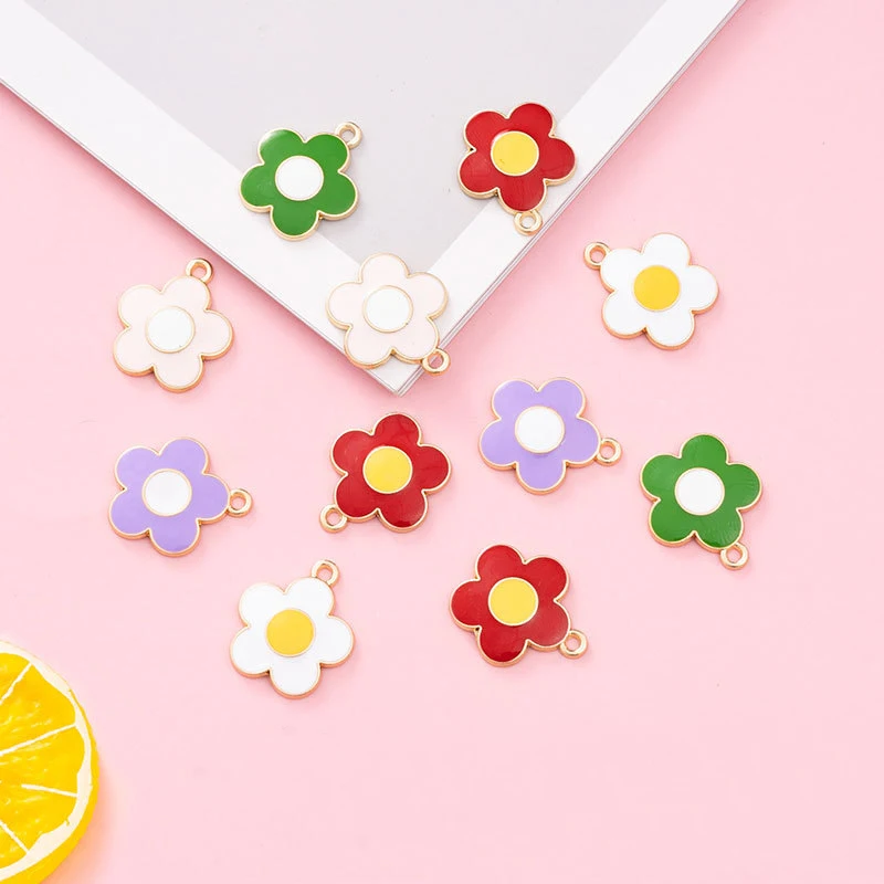 

XIYAWANG 10 Pcs Cute Enamel Flowers Charms Cherry Daisy Sunflower Pendants DIY Jewelry Making Accessories Necklace Bracelet