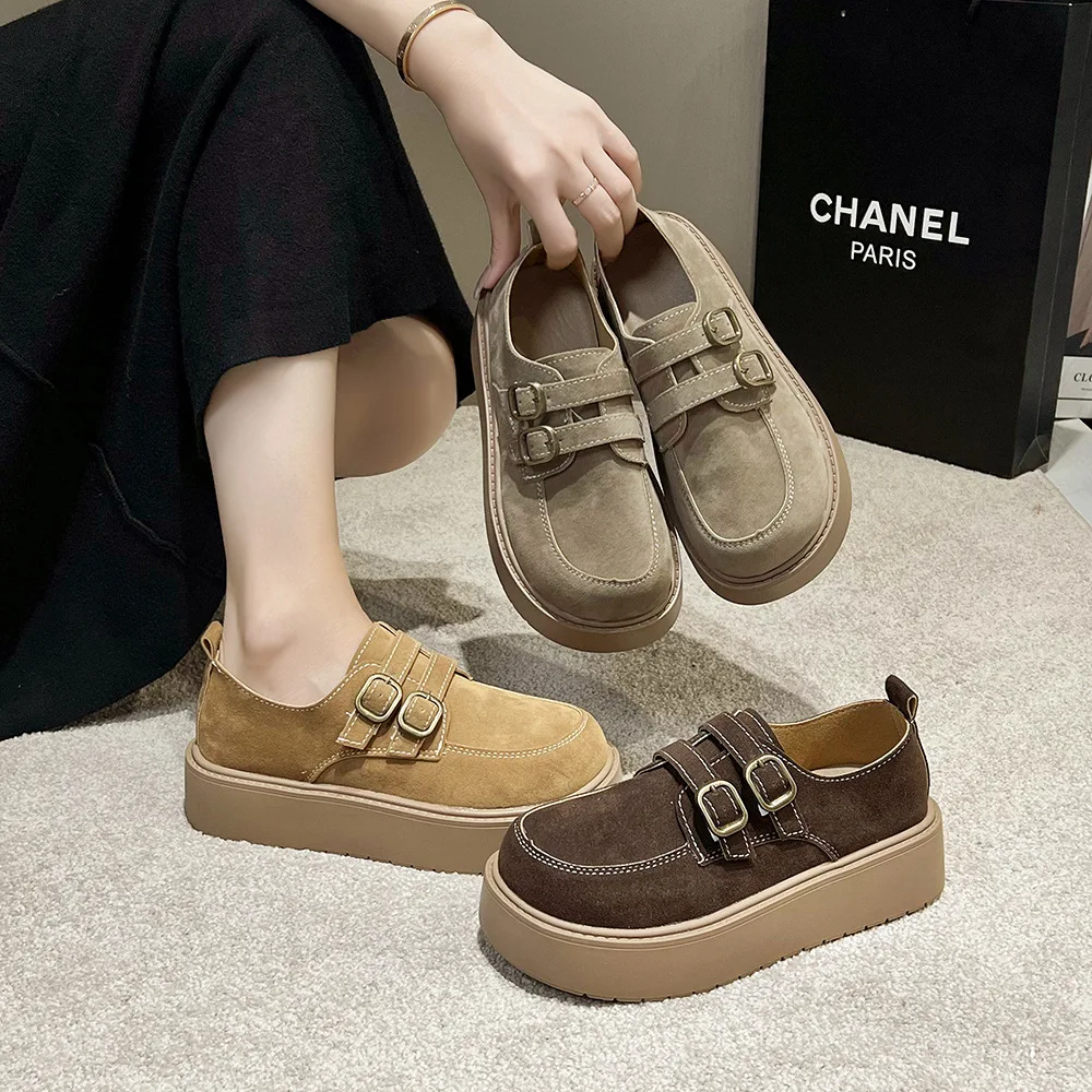 Туфли женские с перекрестной шнуровкой флок Искусственная резина низкий каблук