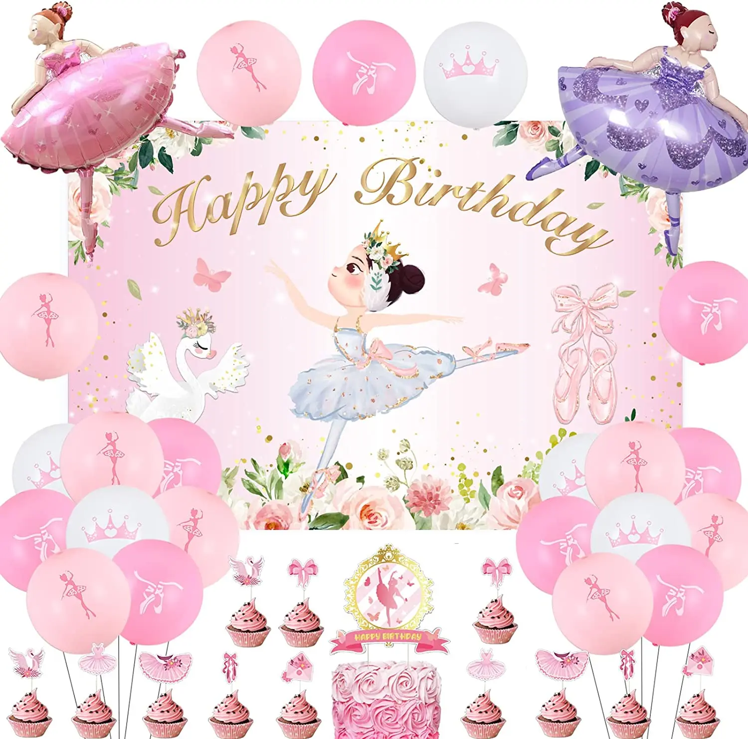 

Ballet Theme Ballerina Birthday Party Decorations Ballet Backdrop Balloons Cake Topper for Girls Tutu Birthday Party Supplies