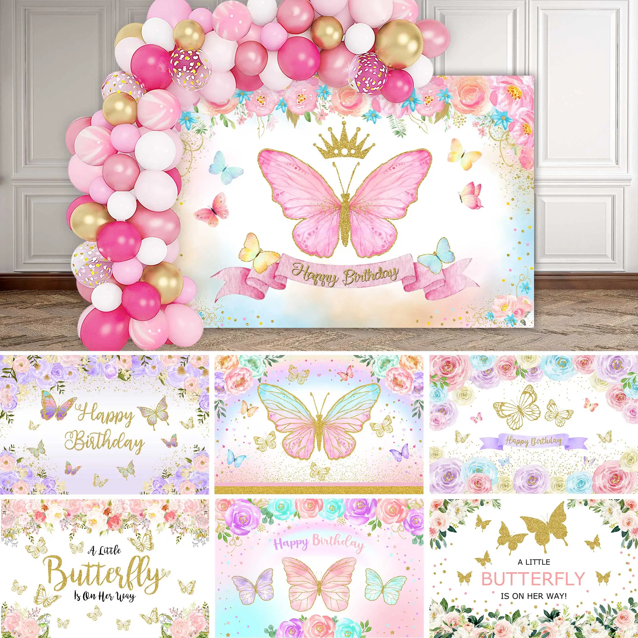 

NeoBack розовая бабочка день рождения фон для вечевечерние для девочек весенний фон Декор корона Дети цветочный Baby Shower фотография