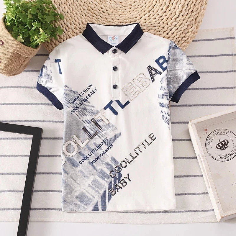 2022 Fashion Baby Boy Polo Shirt 2-10 Years Children Clothes Diamond Letter Polo Shirts for Boys Korean Style Kids Sports Tops