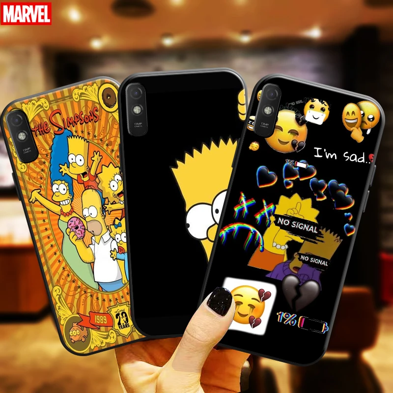 

Cute Homer S-Simpsons Family Phone Case For Xiaomi Redmi 9A 9AT Funda Back Carcasa Soft Liquid Silicon Black