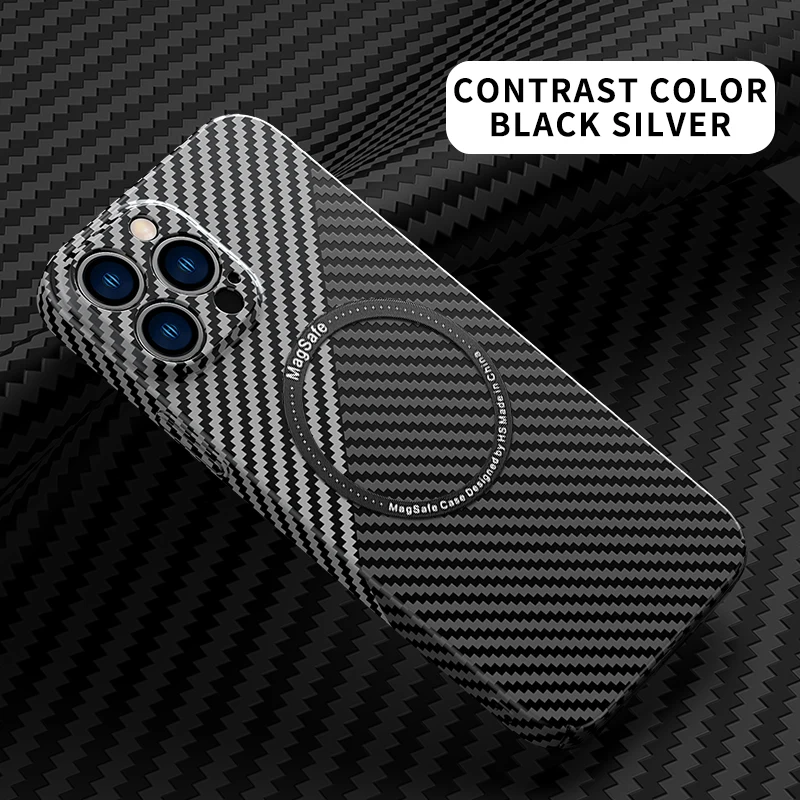 

Carbon Fiber For Magsafe Magnetic Wireless Charging Case For iPhone 13 12 11 Pro Max 13 Ultra Thin No Bumper Matte Hard PC Cover