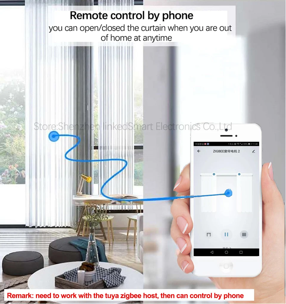 Электрический двигатель для штор Smart Tuya APP zigbee с дистанционным управлением RF 22 5 см