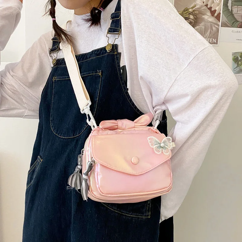 

MBTI Candy Color Female Shoulder Bag Fashion 2022 Laser Crossbody Messenger Bag Japanese Kawaii Students Lace Butterfly Bags