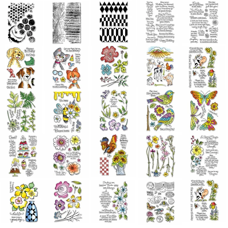 

Flower Animals Dog Cat Cow Bee Leaves Letter Sentence Words Clear Silicone Stamps Decorate Cards Embossing Paper Stamp Template