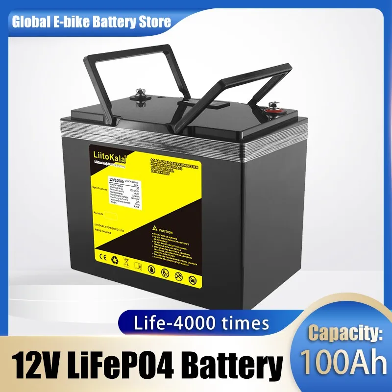 

LiitoKala 12V 100AH lifepo4 battery with 100A BMS 4S 12.8V for 1200W backup power inverter RV boat MPPT Solar AGV