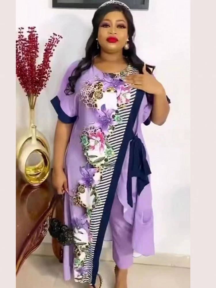 

2022 Dashiki Traditional African Two Piece Set Women Africaine Print Bodycon Tops And Pants Suits Africa Clothes Matching Sets