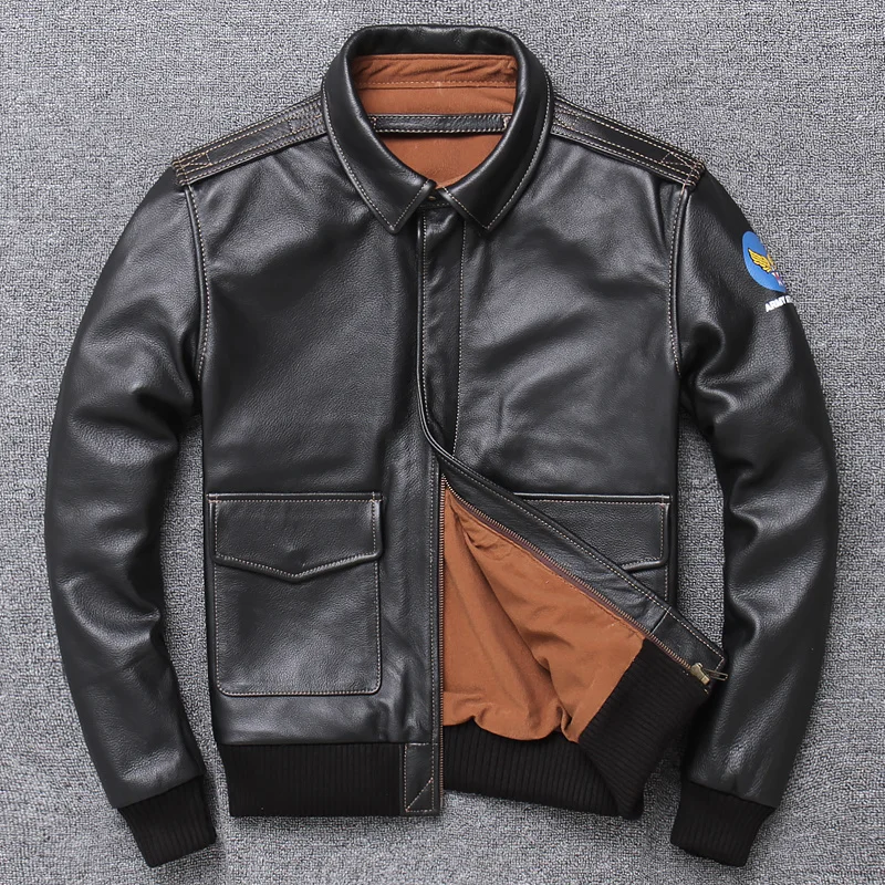 

Brand Leather Male Designer Genuine A2 Pilot Air Force Vintage Motorcycle Biker Jacket Large Size Coat DHL Free Shipping