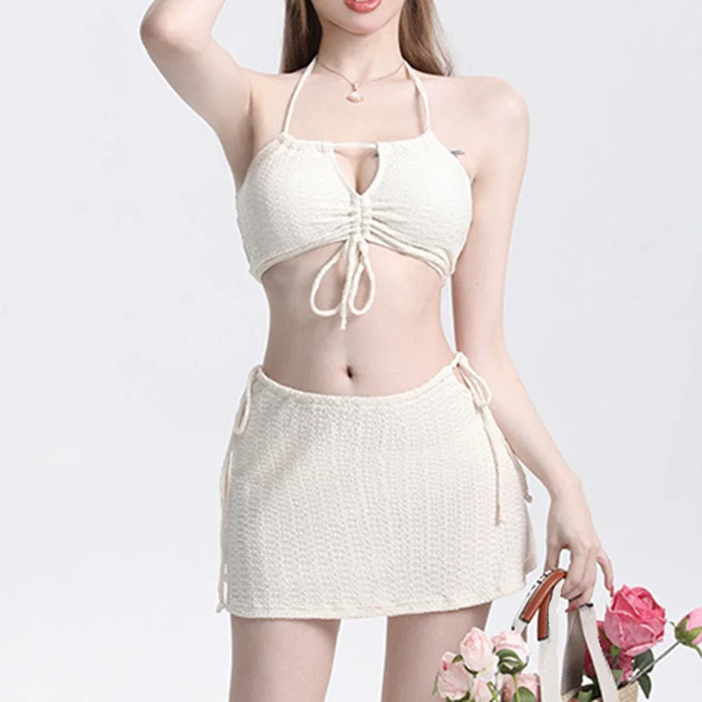 Женский сексуальный купальник-тройка комплект бикини купальник с завязками