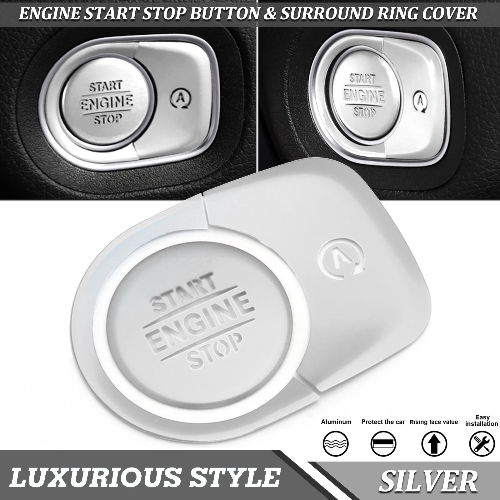 

Серебряная крышка кнопки включения/остановки двигателя + отделка прилегающего кольца + наклейка на крышку кнопки включения/выключения для Mercedes W167 2019-up / X167 2020-up