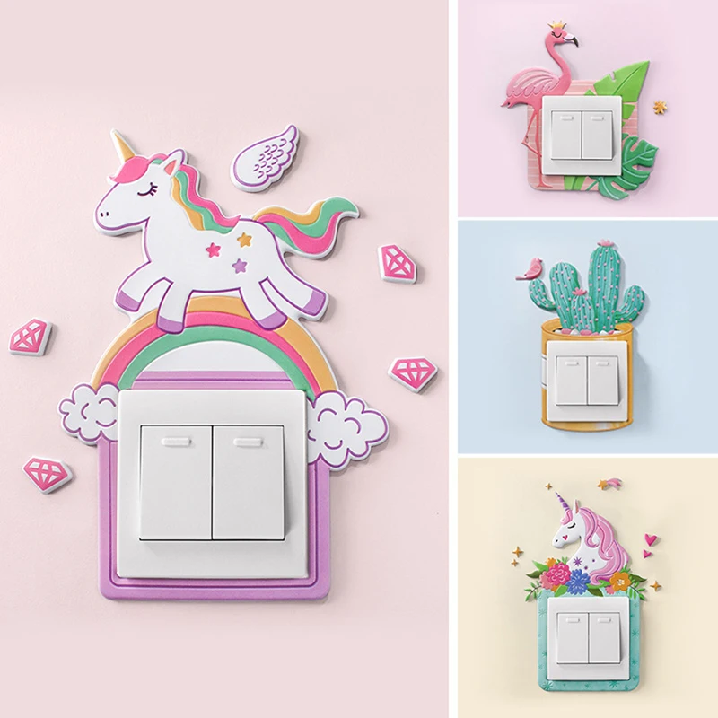 

2 Pcs Wall Stickers for Light Switch Unicorn Cactu Flamingo Lion Wall Decals Cartoon Switch Protective Cover for Kids Bedroom