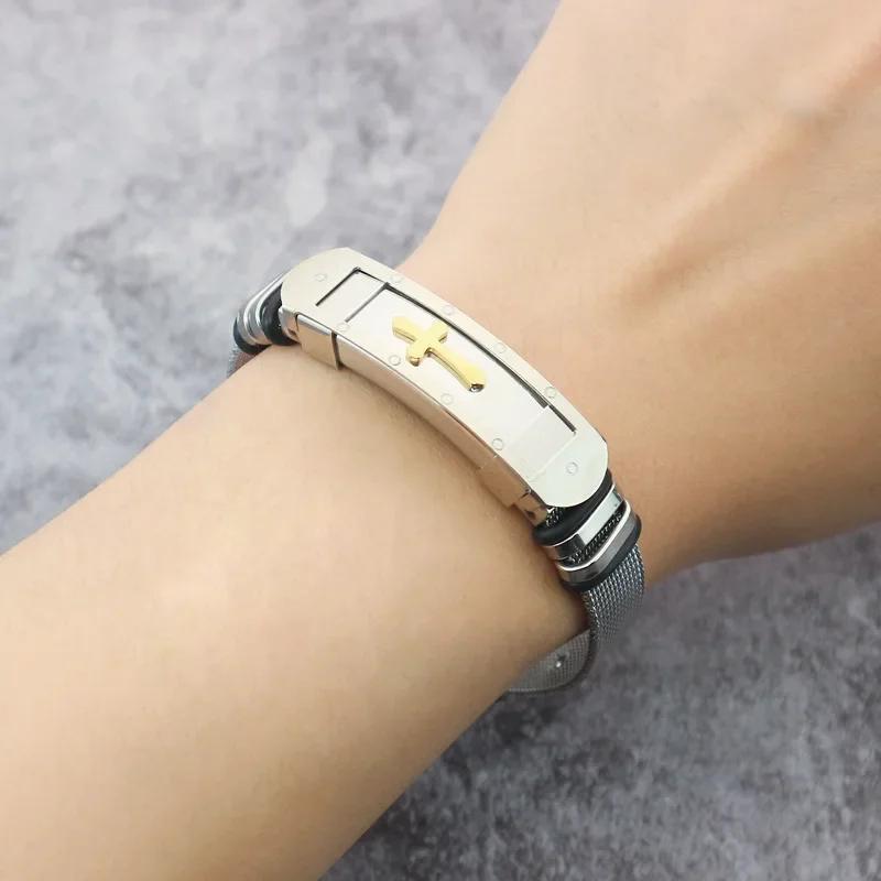 Мужской браслет из нержавеющей стали с крестом серебряного цвета аксессуар для