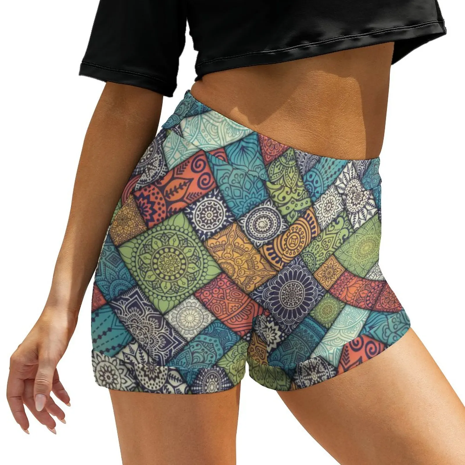 

Retro Mandala Shorts Elastic High Waist Vintage Shorts Women Street Wear Oversize Short Pants Cheap Daily Print Bottoms