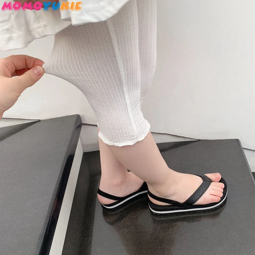 

Летние хлопковые повседневные облегающие эластичные ребристые брюки, детские леггинсы, детские тонкие дышащие кружевные брюки длиной до щиколотки для девочек