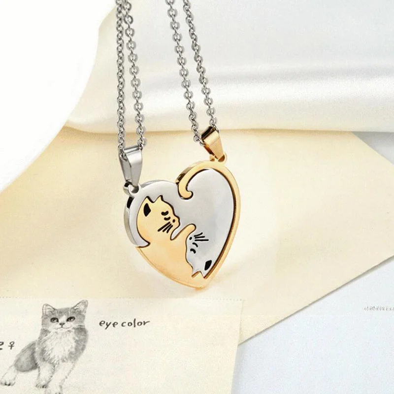 

Gold Heart Set Stainless Steel Necklace for Women Men Matching Pendant Charms Best Friend Couple Friendship Fashion Trendy Black