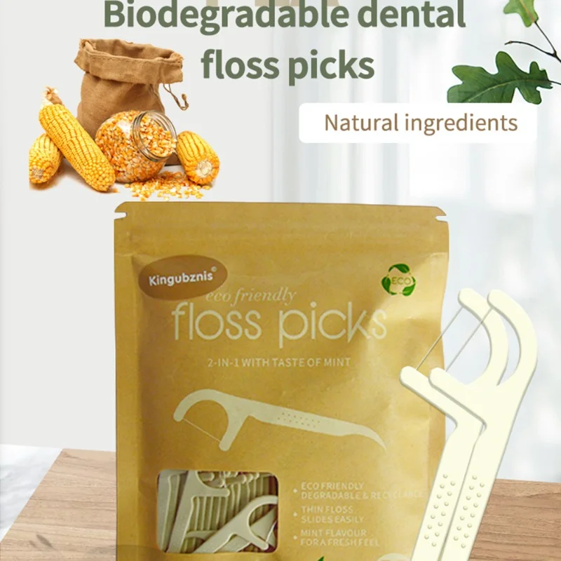 

150pcs Biodegradable Dental Flosser Toothpick with Threads Eco Friendly Vegan Floss Picks UltraThin Clean Between Teeth