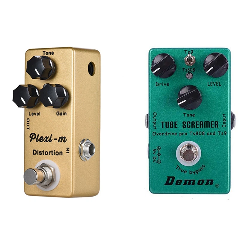 

MOSKY 2 Pcs Electric Guitar Distortion Effect Pedal Guitar Parts Full Metal Shell, Gold & Green