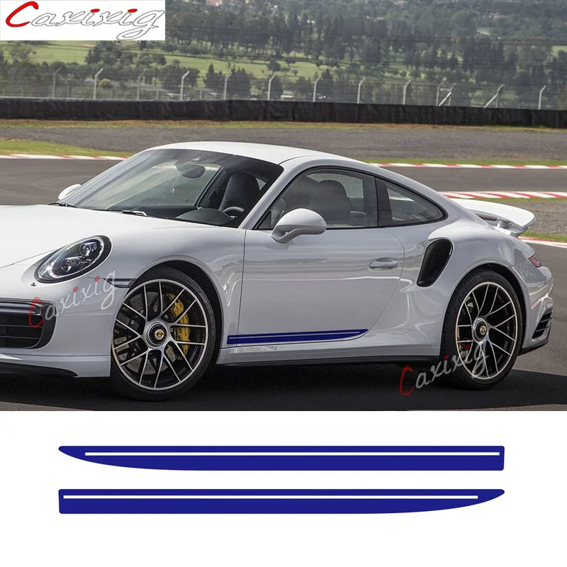

2pcs Racing Sport Stripes Auto Door Side Skirt Sticker Car Body Decor Vinyl Decal For Porsche-911-Cayman-718-Carrera-S