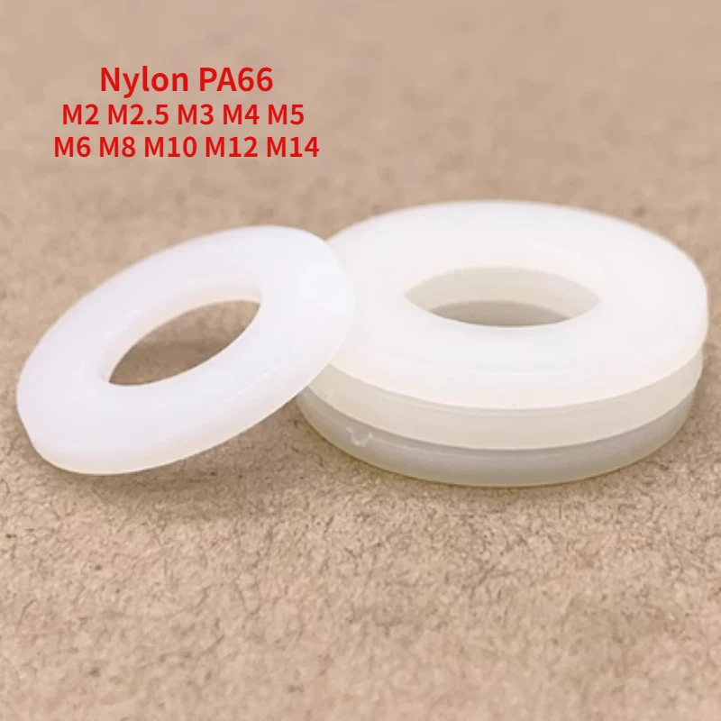 10-1000 шт. M2 M2.5 M3 M4 M5 M6 M8 M10 M12 M14 Белый нейлон PA66 Плоская шайба с покрытием Прокладка