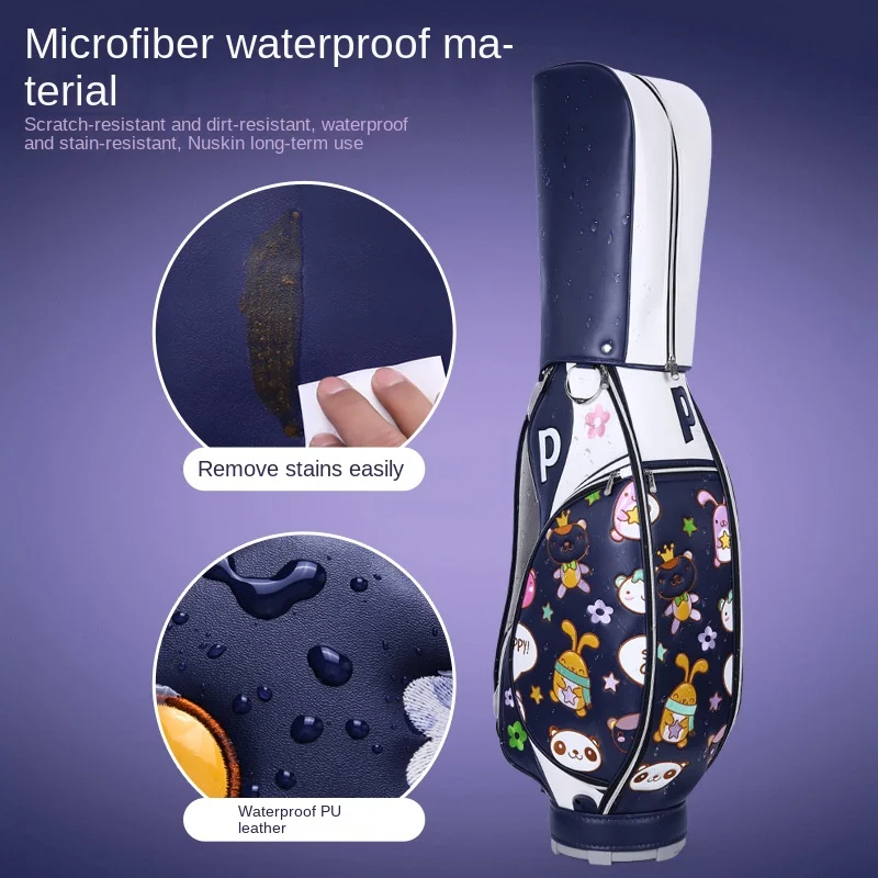 PGM Golf Women Standard Bag Lady Waterproof Microfiber TPU Real Leather Can Hold 13-14pcs Clubs Fashion Cute 3D Embroidery QB104