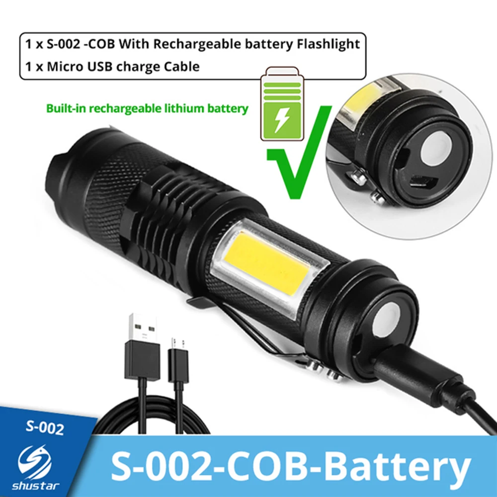 

Mini Rechargeable LED Flashlight Use XPE+COB Lamp Beads 100 Meters Lighting Distance Used for Adventure, Camping, etc.