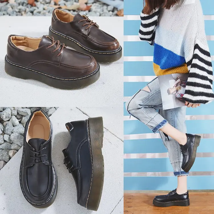 Женская обувь в стиле ретро сабо на низком каблуке платформе оксфорды британском