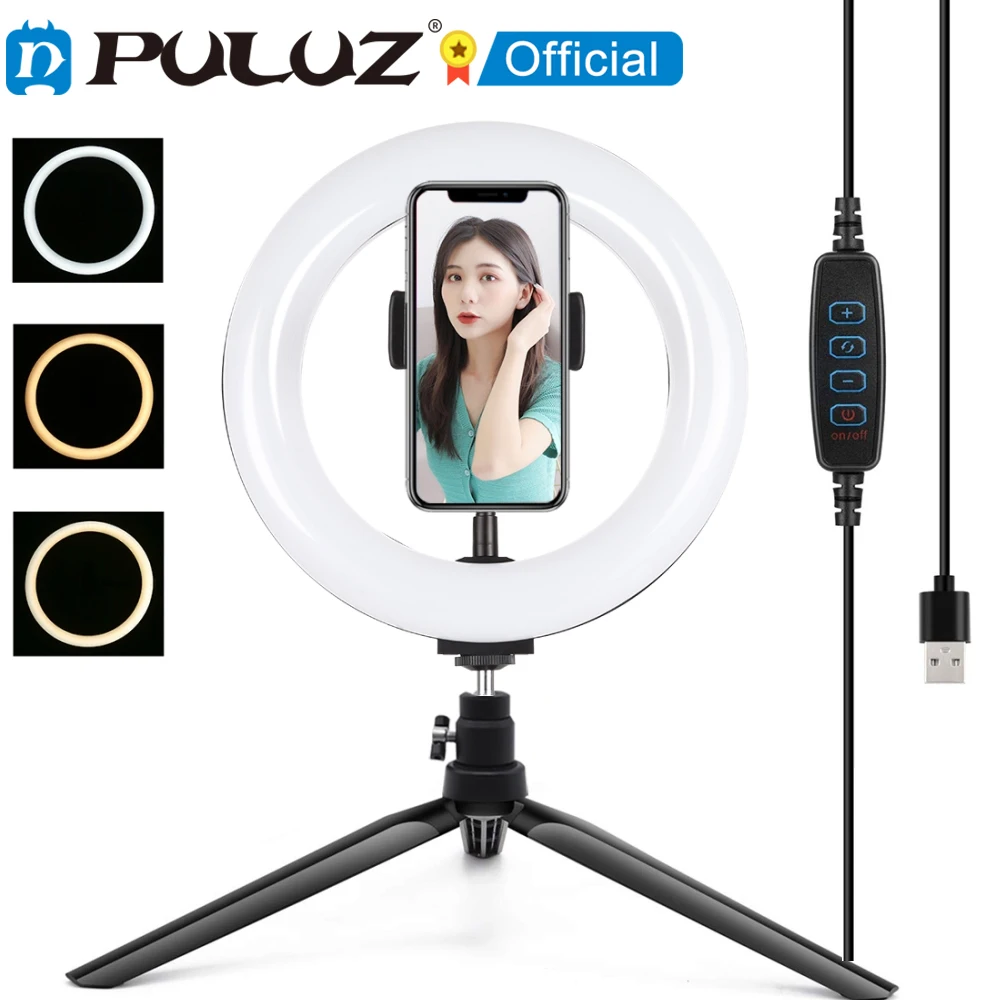 

PULUZ Photography Lighting Phone Ringlight Tripod Stand Photo Led Selfie Ring Light Lamp for TikTok Live Video Shooting