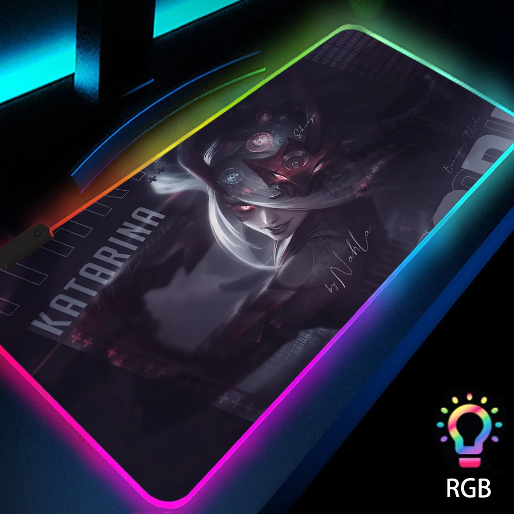 

Katarina Rgb League of Legend Mousepads Desk Mat for Computer Led Mouse Pads with Backlight Big Luminous Rubberized Carpet Large