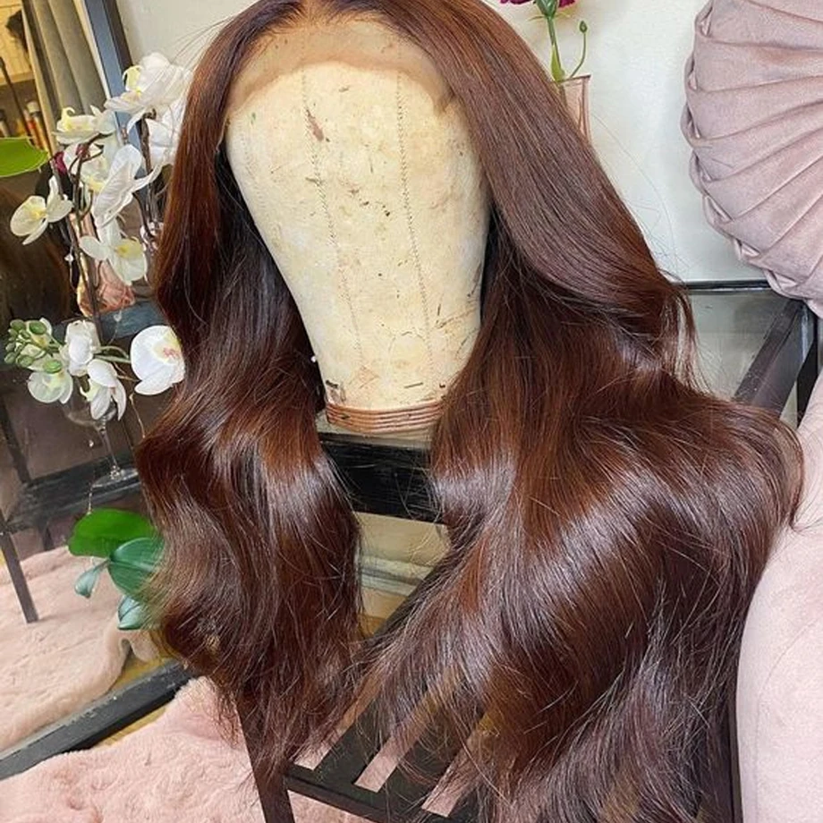 HD Ginger Brown 13X4 Body Wave Lace Front Wig 30Inch Brazlian Human Hair Wigs Chocolate Brown Transparent Lace Frontal Wig