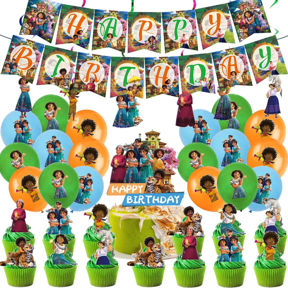 

Disney Encanto Birthday Theme Party Decoration Arrangement Supplies Sling Banner Balloon Anime Figure Kid Gift Cake Topper
