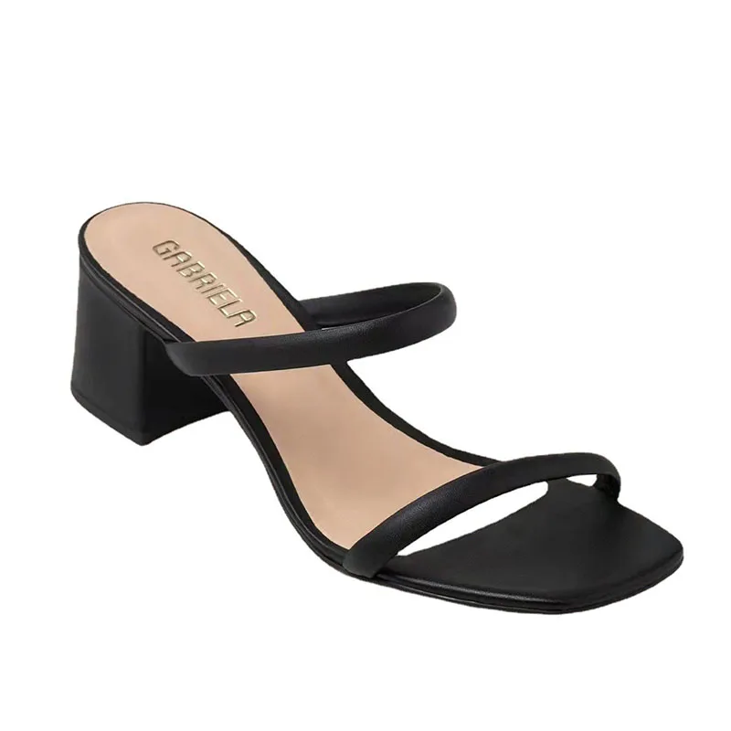 2023 Summer Peep Toe Women Slippers Fashion Solid Color Outdoor Square Heels Sandals Sexy Beach Slides Pumps Sandalias De Mujer