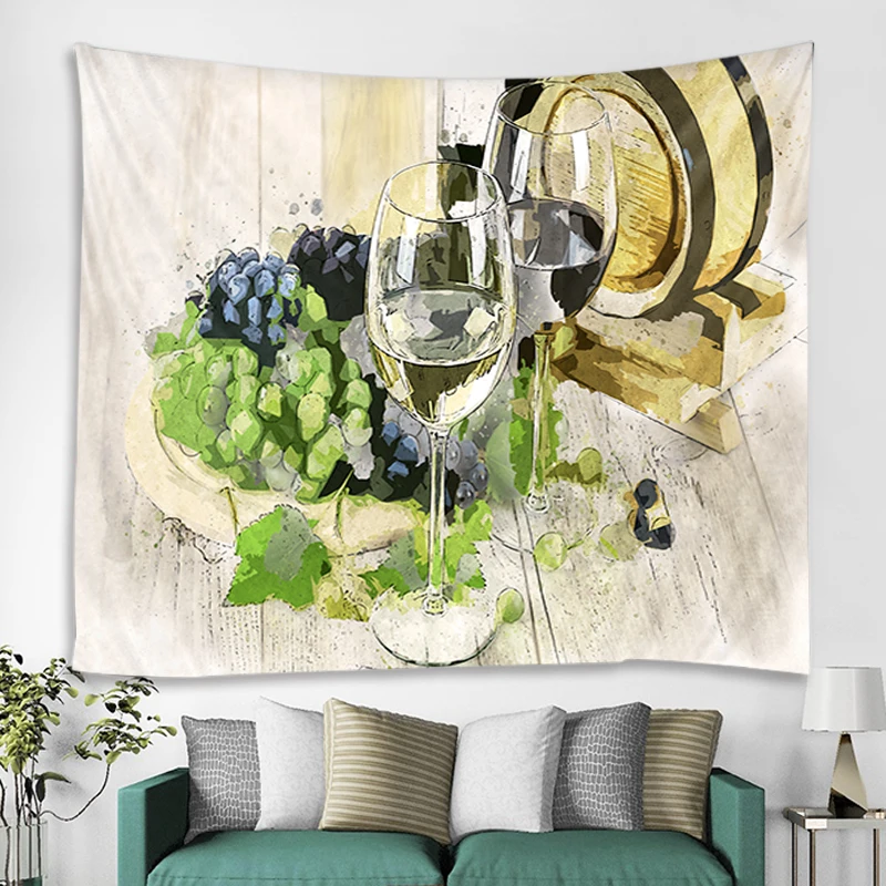 

Wine Glasses, Fruits, Watercolors, Carpets, Tapestries, Art Deco Cloth, Bedroom Decoration Cloth, Living Room Decorative Banners