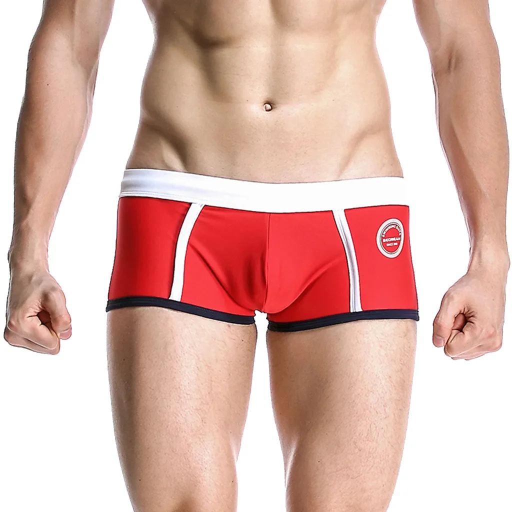 

Men's Brand Stripe Sexy Nylon Breathable Bulge Briefs Swimming Trunks