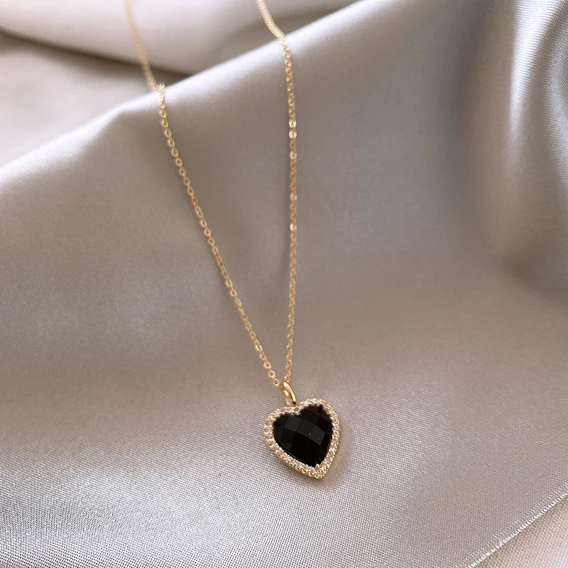 

South Korea Fashion Classic Dark Peach Heart Pendant Necklace Street Snap GIRL'S Gift Banquet WOMEN'S Jewelry Necklace 2022