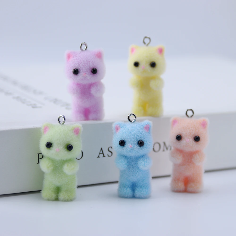 20 шт. 3D милый мини-флокированный красочный кот смоляные подвески мультяшное