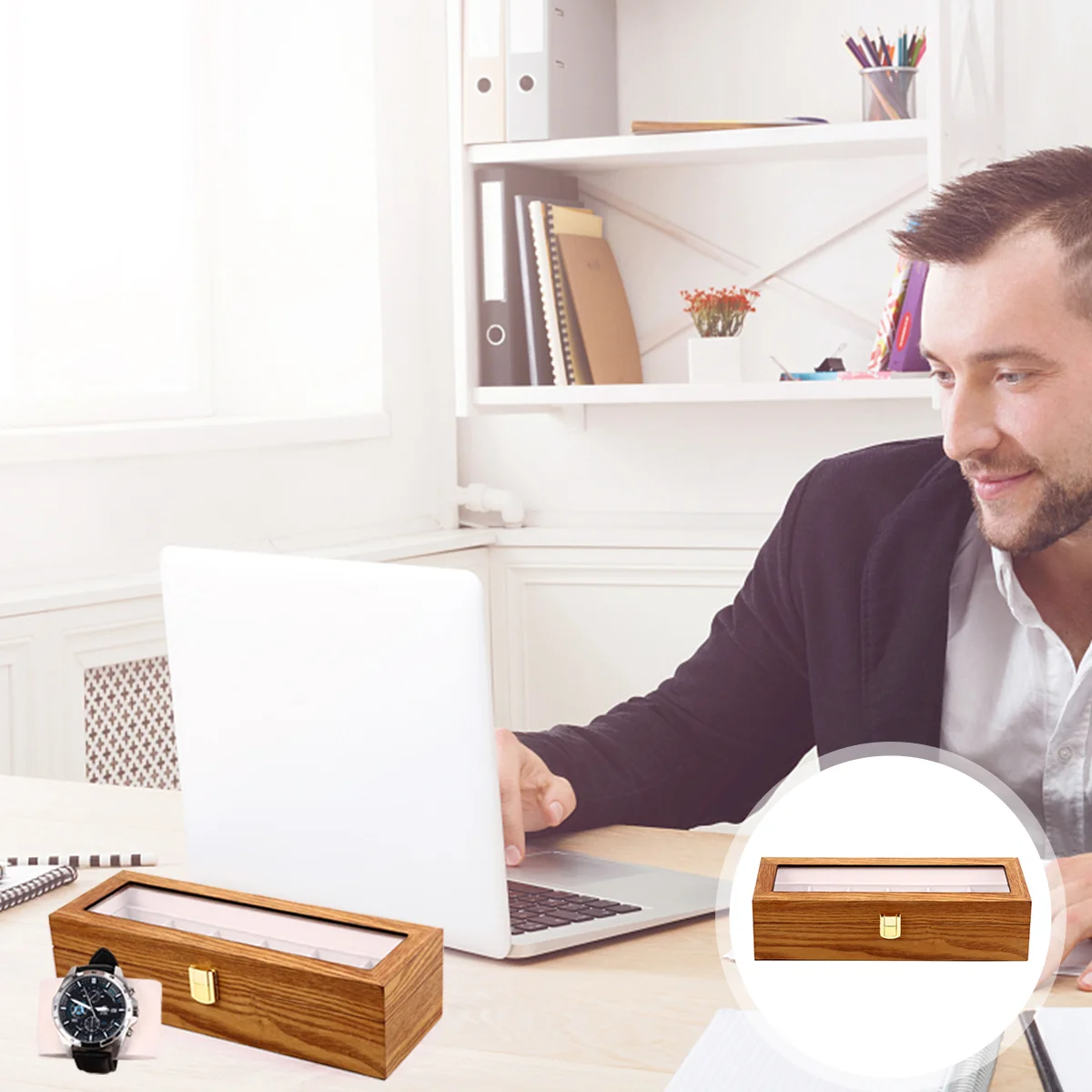 

Watch Box Case Organizer Display Storage Jewelrymen Wooden Holder Slots Cases Mens Tray Vintagemetal Buckle Luxury Collection