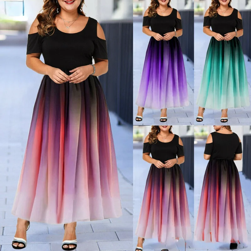 

2022 Party dress Slim-fitting sexy Gradual color off-the-shoulder women's Dress Full dress