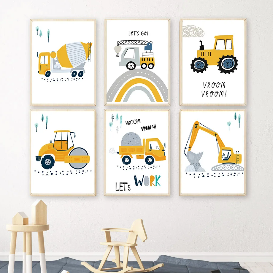 

Алфавит мультфильм игрушка грузовик трактор детская настенная Картина на холсте скандинавские плакаты и принты настенные картины для маль...