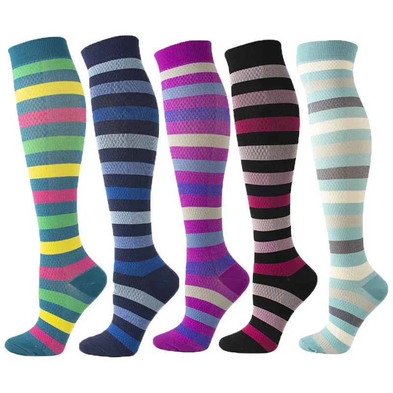 

2021 New Unisex Compression Stockings Leg Support Varicose Veins Socks Striped High Elastic Running marathon Sport Gym