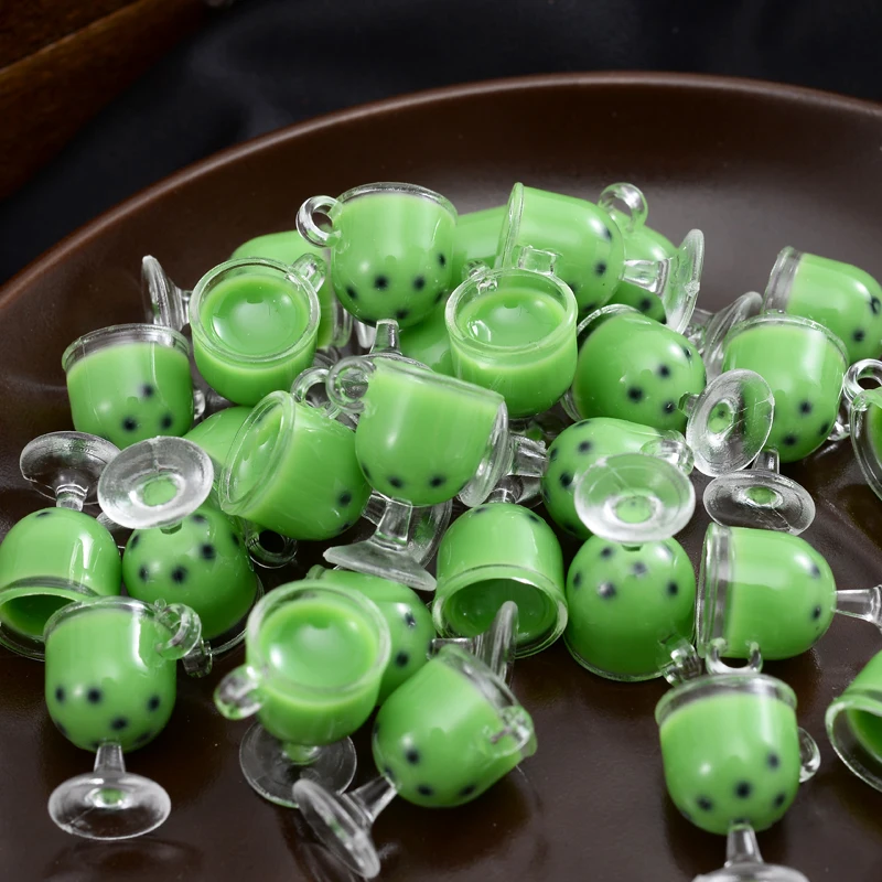 10Pcs/Lot Charm Ice Cream Round Beach Cup Pendants Mini Glass Resin Juice Bottle Pendant For Earrings Necklace Jewelry Making