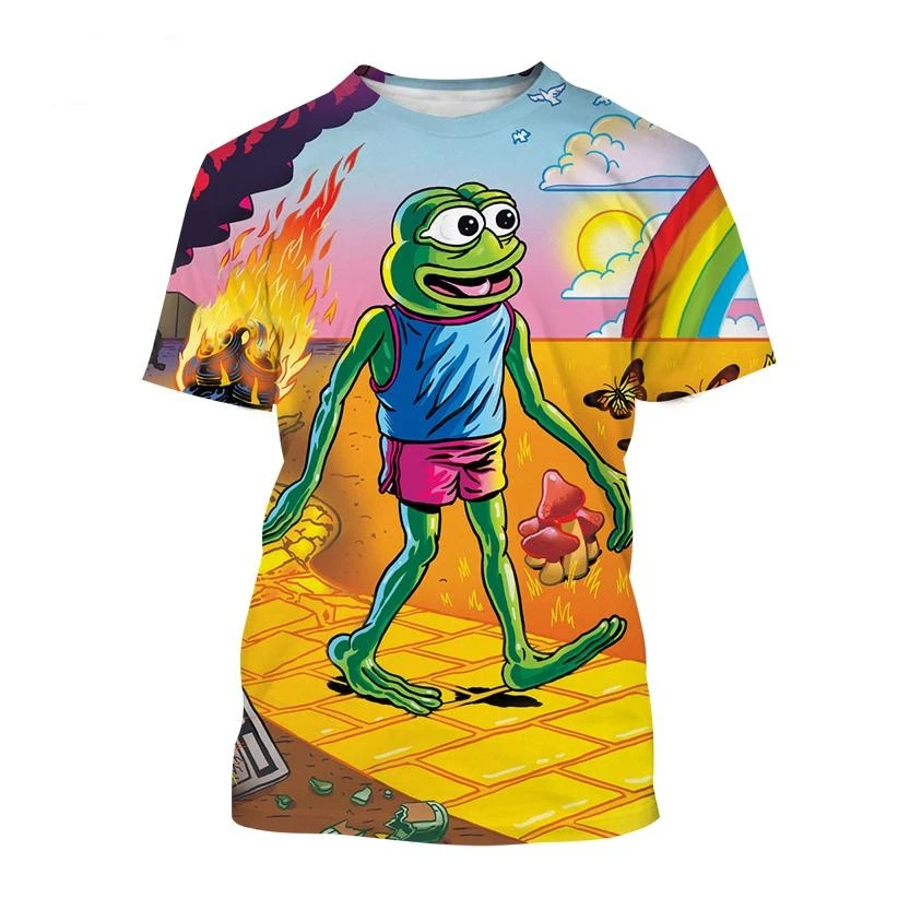 

Fashion New Pepe Frog 3D Printed T-shirt Street Punk Cool Men's Casual Short Sleeves Summer Casual Women Kids T shirt 100-6XL