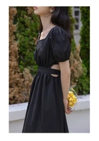 japanese fashion trends black square neck open waist dress summer 2022 new hepburn style waist midi dresses vestidos